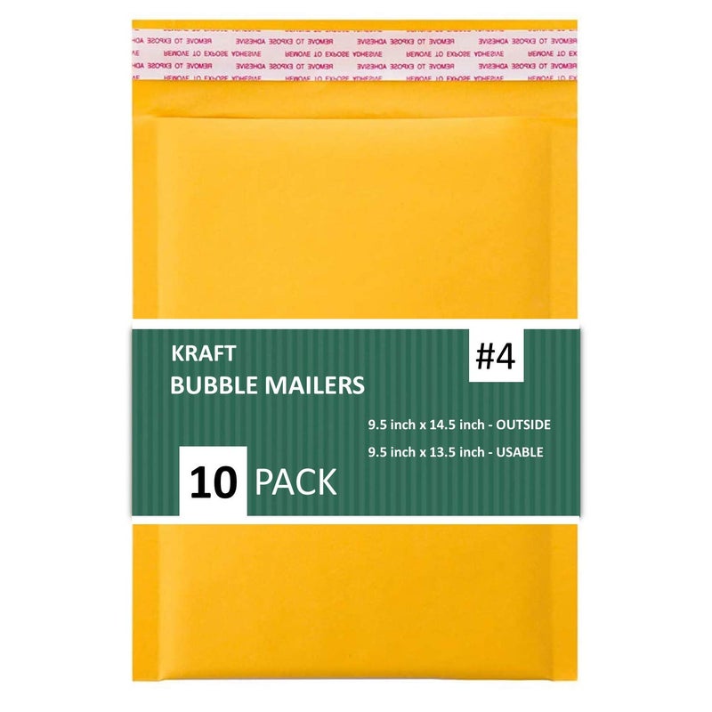 SALES4LESS - Kraft Bubble Mailers, Self-Seal, Waterproof & Cushioned Padded Envelopes for Shipping, 9.5 x 14.5 in (10 Pack, Gold) - Image 1